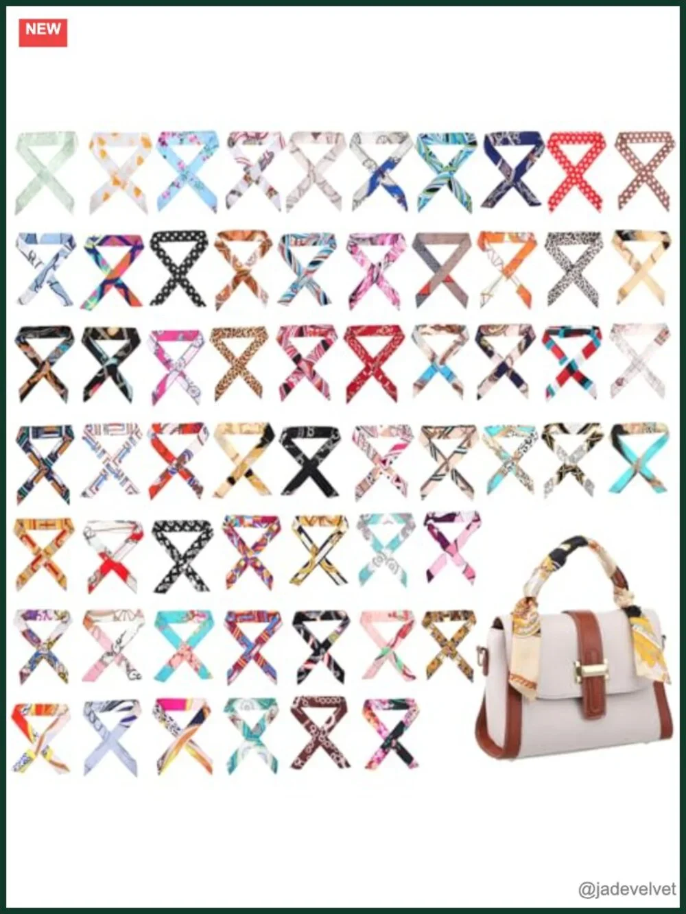 60 Pcs Satin Purse Scarves for Handbag, Women Neckerchief Fashion Handle Ribbon